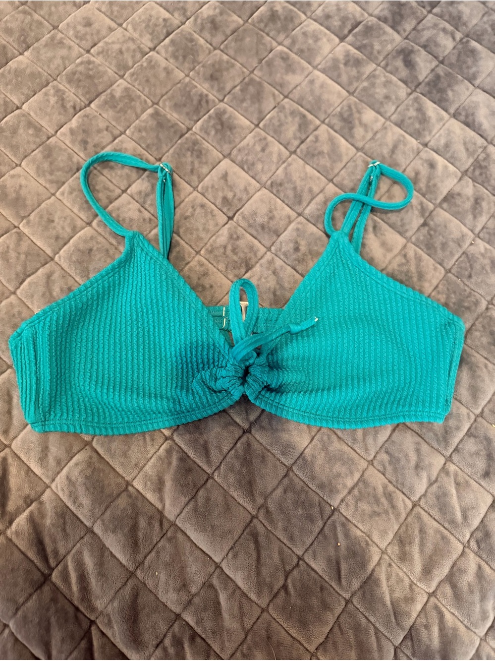 Hurley Teal Ribbed Knot-Front Camisole Bralette